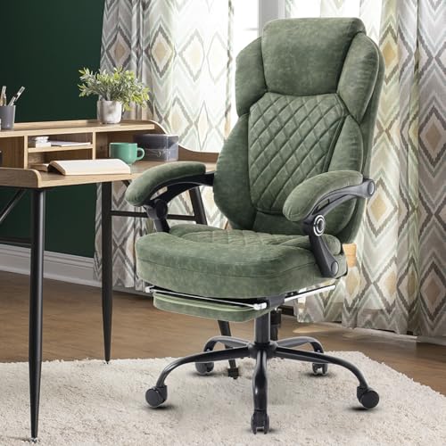 linting 400lbs Ergonomic Reclining Office Chair with Footrest, Plus Size Big Tall Leather Recliner Office Desk Chairs with Foot Leg Rest, Green