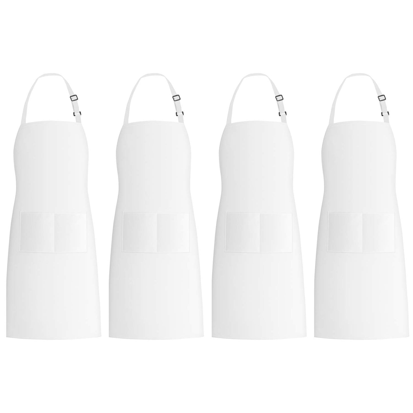 Xornis 4 Pack Bib Aprons with 2 Pockets Kitchen Apron Cooking Chef, White