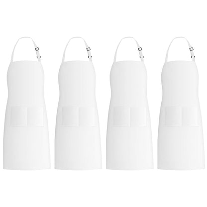 Xornis 4 Pack Bib Aprons with 2 Pockets Kitchen Apron Cooking Chef, White