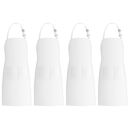 Xornis 4 Pack Bib Aprons with 2 Pockets Kitchen Apron Cooking Chef, White