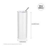 PYD Life 2 PCS Sublimation Blanks Skinny Tumbler White 20 OZ Straight Double Wall Stainless Steel Tumbler with Metal Straw Tumbler Cups for Tumbler Heat Press Machine Heat Transfer PYD Life