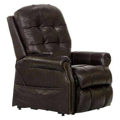 Catnapper Tyler Chocolate Brown Leather Power Lift Lay Flat Recliner with Heat & Massage