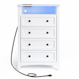 HAIOOU 4 Drawer Dresser with Open Storage Shelf, 47.4" Tall Chest of Drawers Vertical Wooden Clothing Organizer with Power Outlets and Ambiance Light for Bedroom, Closet, Hallway - Modern White HAIOOU