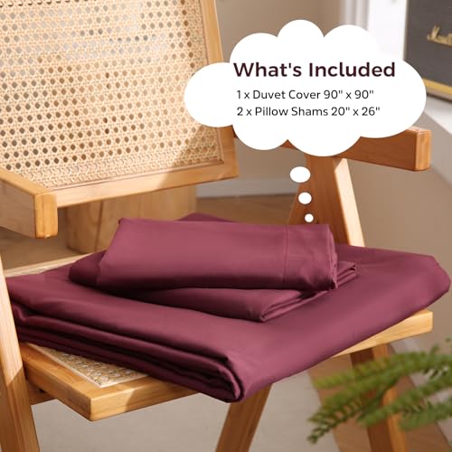 JSD Burgundy Duvet Cover Set Queen Size, 3 Piece Duvet Cover with Pillow Shams, Soft Brushed Microfiber Zipper Closure, Comforter Not Included JSD