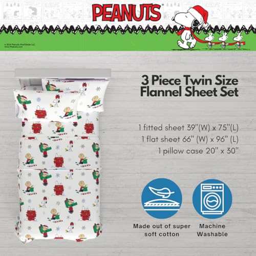 Peanuts® Charlie Brown & Snoopy Holiday & Christmas Bedding Super Soft 100% Cotton Flannel Sheet Set, Twin, (Officially Licensed Product) by Franco Franco