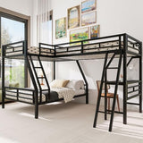 Merax Twin Over Full L-Shaped Bunk Bed with Loft & Desk, Triple Sleeper Metal Bunk Bed with Guardrails for Bedroom, Black Merax