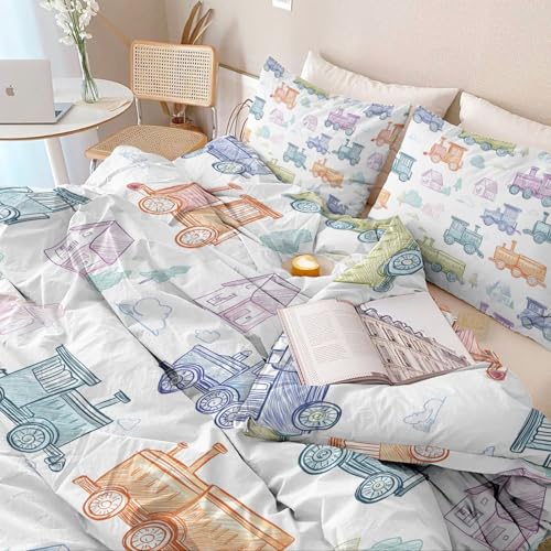 3-Piece Double-Sided Printed Duvet Cover Set Single – Soft Microfiber Bedding with Minimalist Car Cute Design with Zipper Closure,Includes 1 Duvet Cover + 2 Pillowcases Multicolor Generic