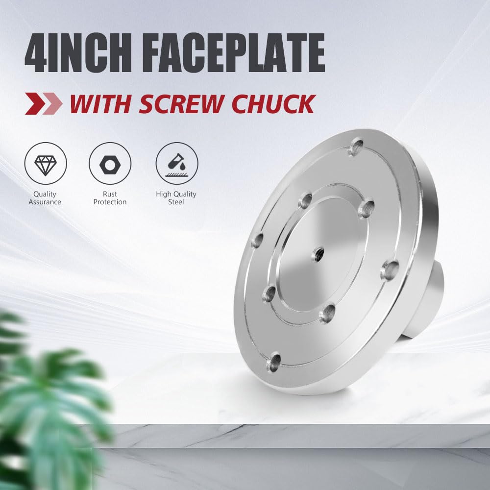 Phukmlong 4" Wood Lathe Faceplate for 1"-8TPI Thread with Screw Chuck, Wood Lathe Accessories Tools… PHUKIMLONG
