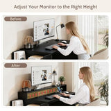 Vividwood Farmhouse Computer Desk with Drawers and Power Outlets, 60” Home Office Desk with Adjustable File Drawer, Cat Scratching Pad, Printer Stand, Shelves & Monitor Riser, Black Vividwood