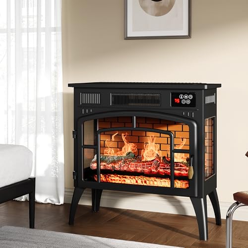 Royalcraft Electric Fireplace Heater, Freestanding Electric Fireplace Stove 5118 BTU with Remote Control, Realistic Flame Effect and Infrared Heating, Overheating Safe Design for Living Room, Bedroom RoyalCraft