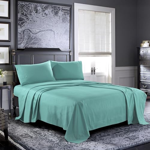 Pure Bedding Bed Sheets - King Sheet Set [4-Piece, Aqua] - Hotel Luxury 1800 Brushed Microfiber - Soft and Breathable - Deep Pocket Fitted Sheet, Flat Sheet, Pillow Cases Pure Bedding
