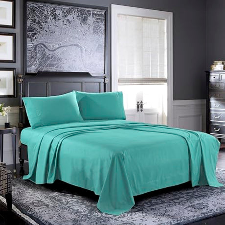 Pure Bedding Bed Sheets - King Sheet Set [4-Piece, Aqua] - Hotel Luxury 1800 Brushed Microfiber - Soft and Breathable - Deep Pocket Fitted Sheet, Flat Sheet, Pillow Cases Pure Bedding