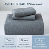 Aqzuxira Gray 100% Cotton Quilt Set Queen Size, 3 Piece Modern Textured Bedspread with Coin Pattern, Lightweight Crinkly Coverlet Sham Set, Soft Minimalist All Season Bedding, Garment-Washed Aqzuxira