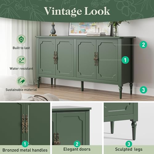 RoyalCraft Modern Buffet Sideboard Set of 2, 58'' Mid Century Modern Console Table, Media Credenza Cabinet with 4 Doors, Accent Cabinet for Entryway, Living Room, Forest Green RoyalCraft