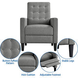 Yaheetech Fabric Recliner Chair with Adjustable Back & Footrest, Mid-Century Modern Accent Armchair Reading Chair, Tufted Upholstered Sofa with Pocket Spring for Living Room Bedroom Gray