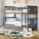 FUQARHY Bunk Bed Twin Over Twin with Storage Drawers, Gray Convertible Wood Twin Bunk Beds with Ladder and Safety Guardrail, No Box Spring Needed (Blue-Gray) FUQARHY