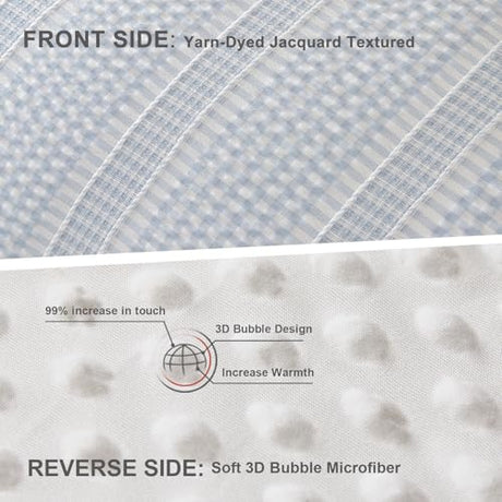 tohrisa Boho Comforter Set King Size - 3 Pieces Lightweight Jacquard Seersucker Bedding Sets (1 Soft Fluffy Grid Comforter & 2 Pillowcases) - All Seasons Cozy Modern Bed Set(104"x90" Sky Blue) tohrisa