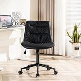 Rowill Faux Leather Office Chair, Ergonomic Armless Desk Chair with Waterproof Cushion & Slient Wheels & SGS-Certified Class 3 Gas Lift, Ideal for Home Office, Study and Vanity(Black) Rowill