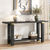 63" Modern Minimalist Console Table with Open Bottom Storage Shelf, Versatile Buffet Sideboard, Solid Wood Sofa Side Table with Metal Accents for Entryway, Hallway and Living Room (Black-05) HZSMHDZKJ