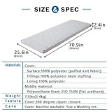 EMOOR Foldable Hybrid Futon Mattress, High-Resilience Urethane Foam 150N with Washable Padded Cover, Japanese Daybed-Size (26x71in) Tatami Camping Firm Washable Cover, Gray EMOOR