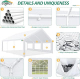 COBIZI 20x20 Party Tent Heavy Duty for Parties Waterproof, Wedding and Event Canopy & Carport, Carpas para Fiestas with Removable Sidewalls & Built-in Sandbag(Better Than Galvanized), UV50+, White COBIZI