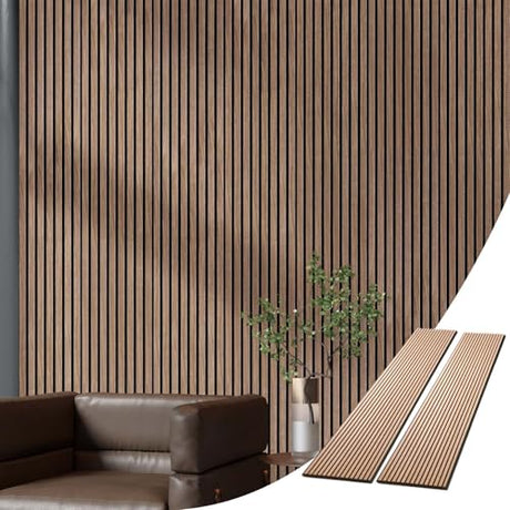 KANAGAWA Wood Wall Panels, 2 Pack Wood Slat for Wall, Decorative Acoustic Panels for Interior Wall, 94.5"×12.6" Slat Wall Paneling, 3D Soundproof Panels for Living Room, Bedroom, Offices, Walnut KANAGAWA