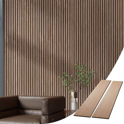 KANAGAWA Wood Wall Panels, 2 Pack Wood Slat for Wall, Decorative Acoustic Panels for Interior Wall, 94.5"×12.6" Slat Wall Paneling, 3D Soundproof Panels for Living Room, Bedroom, Offices, Walnut