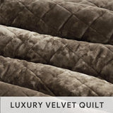 RECYCO Luxury Velvet Quilt Set Full Queen Size Bedding Sets, Ultra Soft Velvet Comforter Set, Lightweight Channel Box Stitch Oversized Bedspread Coverlet for All Season, with 2 Shams, Mocha Brown RECYCO