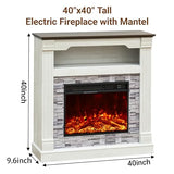 TRONLEE 40" H Electric Fireplace with Mantel, LED Flame Effect,4800 BTU Heating Small to Medium Spaces 60-99°F,Overheat Protection,Remote Control,Freestanding (Off White) TRONLEE