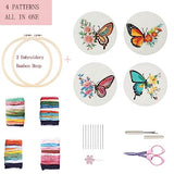 Bonroy 4 Sets Embroidery Kit for Beginners,Embroidery Art Craft Handy Sewing Include Clothes with Pattern,Embroidery Hoops, Instructions,Color Threads Needle (Butterfly) (CX-55)