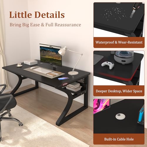 NovolyDJZ Computer Desk, 55'' Computer Desk Home Office Desks w/Storage Shelves & U Shaped Metal Frame, Study Writing Desk w/Cable Management, Deeper & Thicker Desktop Table for Home Office NovolyDJZ