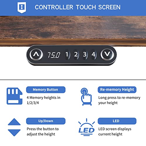BUNOEM L-Shaped 59" Height Adjustable Electric Standing Desk, Sit and Stand Up Home Office Computer Desk with Splice Board (Rustic Brown Top, Black Frame) BUNOEM