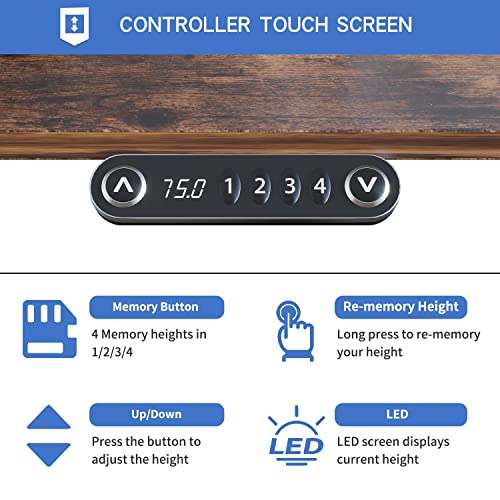 BUNOEM L-Shaped 59" Height Adjustable Electric Standing Desk, Sit and Stand Up Home Office Computer Desk with Splice Board (Rustic Brown Top, Black Frame) - WoodArtSupply