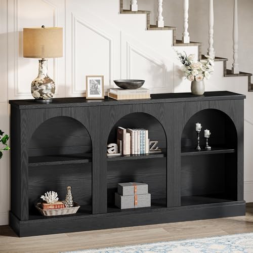 Tribesigns Farmhouse Console Table, 63-Inch Long Entryway Table with 3 Tier Storage, Wooden Rectangular Sofa Table Behind The Couch for Entrance, Hallway, Living Room, Black Tribesigns