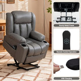 Culect Electric Lift Recliner with Massage Heating Function Mild Zero-Gravity and Stand-Assist Feature, Recliner Chair with 2 Remote Controls and USB Port, Large Side Pockets, Gray PU