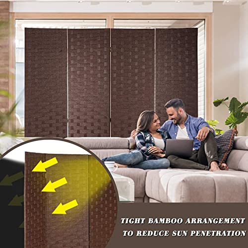 4 Panel Room Divider Privacy Screen 72 Inch Wooden Folding Dividers Wall Portable Hand Craft Wood Rattan Mesh Woven Room Screen for Office Patio (Brown) Ckofgdsue