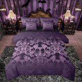 Feelyou Adults Gothic Damask Print Bedding Set Purple Goth Bat Victorian Floral Comforter Set 7 Pieces Comforters Full Size Boho Bohemian Exotic Bed in a Bag Feelyou