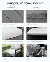 SERWALL HDPE Patio Conversation Set, 7-Piece Sectional Outdoor Patio Furniture Set, All Weather Patio Couch Set Patio Sofa Set for Deck, Lawn, Grey Frame with Khaki Cushion SERWALL