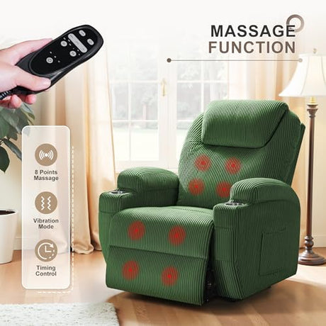 Flamaker Power Lift Recliner Chair Electric Lift Recliner for Elderly Power Lift Recliner Chair with Cup Holders Side Pockets for Living Room (Corduroy, Green) Flamaker