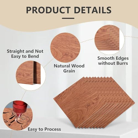 Creatorally 10 Pack Rosewood Plywood Sheets, 16.5"x11.7"x1/8" Unfinished Wood Blanks, Ideal for Laser Cutting, Engraving, DIY Crafts, Wood Burning, Sign Making & Home Decor Creatorally