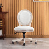 LukeAlon Vintage Linen Office Chair, Adjustable Height Swivel Task Chair with Wood Frame Armless Desk Chair with Wheels Upholstered Round Back Vanity Chair for Home Office Study Room, Beige LukeAlon