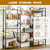 Shintenchi Triple 5 Tier Bookshelf, Industrial Large Bookcase with 14 Open Display Shelves, Large Etagere Bookshelf,Wide Book Shelf Book Case for Home & Office, Rustic Brown Shintenchi