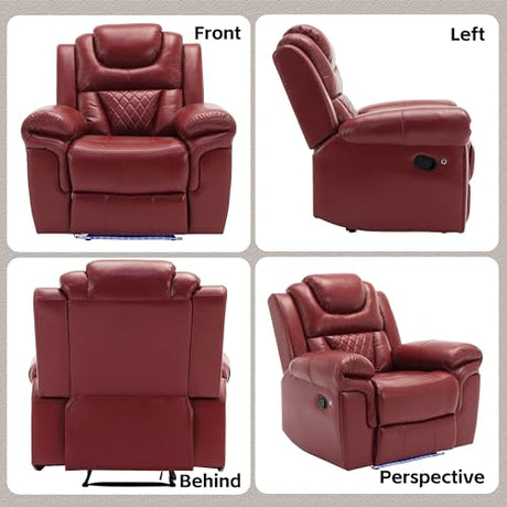 Olodumare Leather Recliner Chair with Adjustable Backrest, Modern Home Theater Seating with LED Light Strip for Living Room, Bedroom, Home Theater, RV(Wine Red) Olodumare