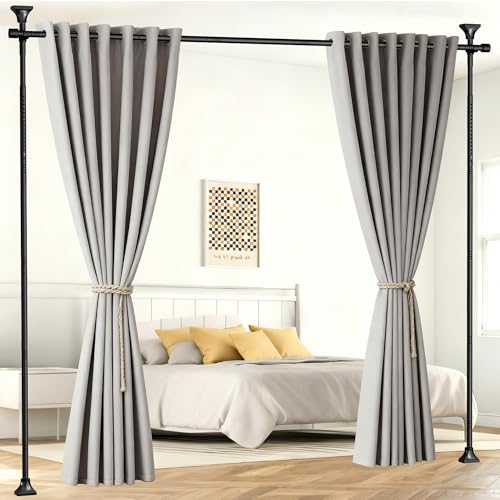 Room Divider Curtain Rod, No Drilling Partition Room Dividers Wall Separator Adjustable 30-70"(W) 50-120" (H) Heavy Duty 1 inches Tension Rod, Black PadPure