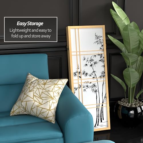 4 ft. Short Bamboo Tree Shoji Screen - Natural - 4 Panels Red Lantern