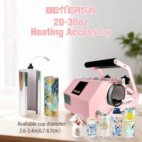 BetterSub Tumbler Mug Heat Press Machine 30 OZ 20 OZ 16 OZ Sublimation Straight Skinny Tumbler Mug Sublimation Print 11 OZ 15 OZ Sublimation Mug Heat Transfer Pink BetterSub