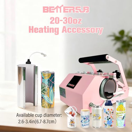 BetterSub Tumbler Mug Heat Press Machine 30 OZ 20 OZ 16 OZ Sublimation Straight Skinny Tumbler Mug Sublimation Print 11 OZ 15 OZ Sublimation Mug Heat Transfer Pink BetterSub