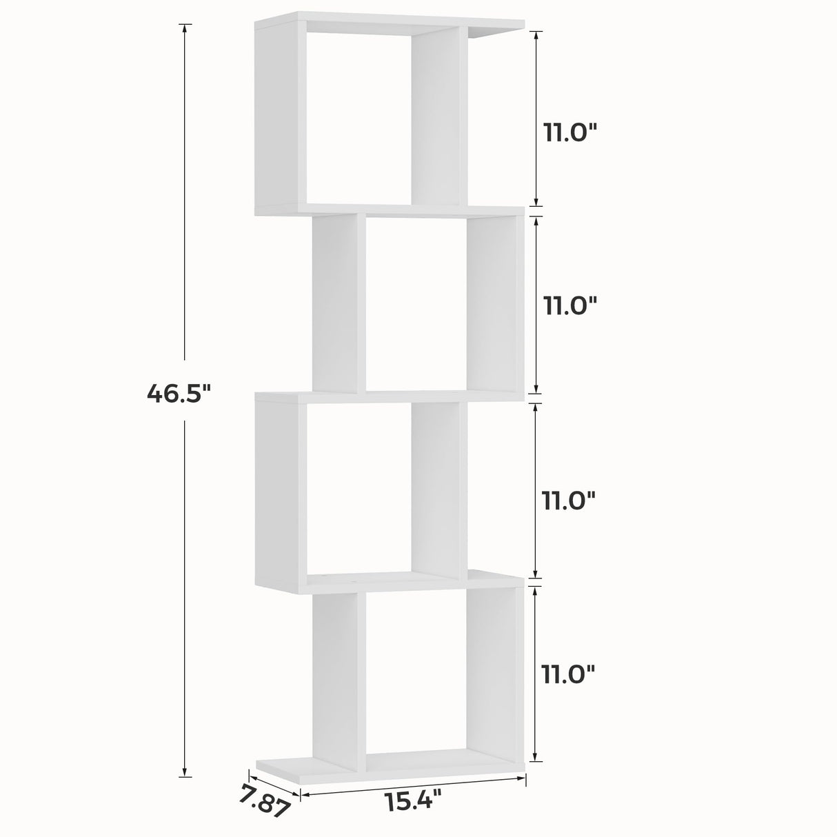 Homhedy 4-Tier Bookshelf, S-Shaped Geometric Bookcase, Modern Display Standing Shelf Unit for Living Room, Bedroom, Free Standing Storage Rack for Home Office, White Homhedy