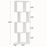 Homhedy 4-Tier Bookshelf, S-Shaped Geometric Bookcase, Modern Display Standing Shelf Unit for Living Room, Bedroom, Free Standing Storage Rack for Home Office, White Homhedy
