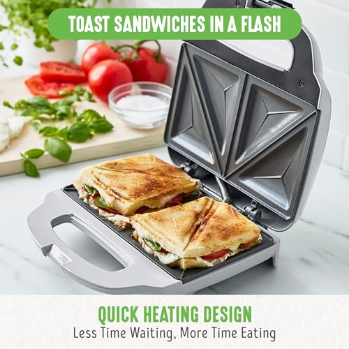 GreenLife Pro Electric Panini Press Grill and Sandwich Maker, Healthy Ceramic Nonstick Plates,Easy Indicator Light, PFAS-Free, Gray